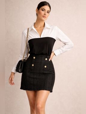 On 12th XL Black & White Layered Blouse Chic Contrast Top NWT